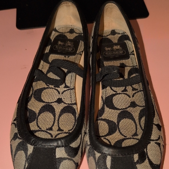 Coach Shoes - Coach Tan and Black Signature Canvas Flats